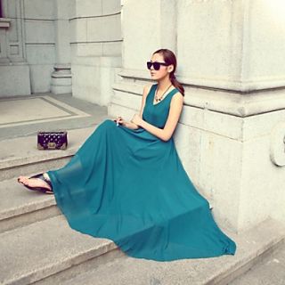Womens Korean Style High Quality Chiffon Maxi Dress (No Fale Collar or Necklace)