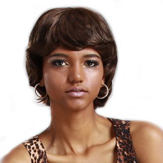 High Quality Synthetic Capless Short Wave Light Brown Side Bang Wigs