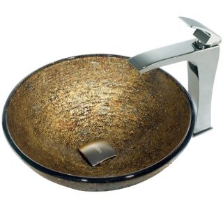 Vigo Industries VGT139 Bathroom Sink, Textured Copper Glass Vessel Sink amp; Faucet Set Chrome
