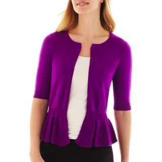 Worthington Short Sleeve Peplum Cardigan Sweater   Tall, Purple, Womens