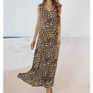 Womens Plunging Neckline Leopard Knee Length Print Dress