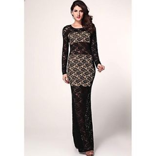 Womens Nude Illusion Sexy Lace Evening Dress