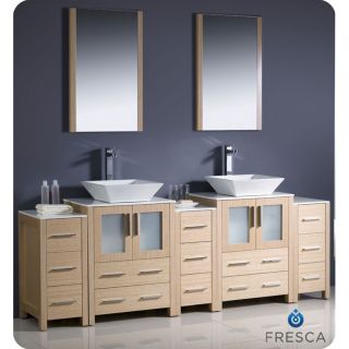 Fresca Torino 84 inch Light Oak Modern Bathroom Double Vanity With Side Cabinets And Vessel Sinks