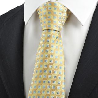 Tie New Yellow Dark Golden Bronze Coin Checked JACQUARD Mens Tie Necktie Gift