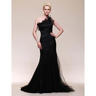 Satin Tulle Trumpet/Mermaid One Shoulder Sweep Train Evening Dress inspired by Julia Stiles at Golden Globe Award