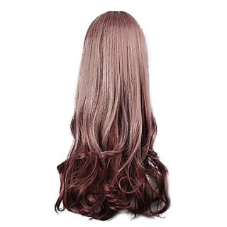 High Quality Cosplay Synthetic Wig Harajuku Style Lolita Aubergine Mixed Color Full Bang Long Wavy Wig