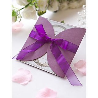 Formal Purple Wedding Invitation With Organza Bow (Set of 60)
