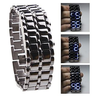 Unisex Blue LED Lava Style Black Steel Band Wrist Watch