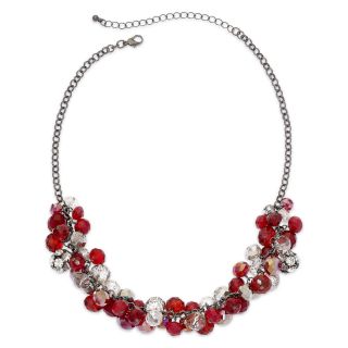 Red, Hematite & Clear Shaky Bead 3 Row Bib Necklace