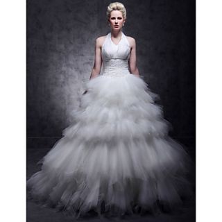 Free Custom measurements Ball Gown Halter Floor length Tulle Tiered Wedding Dress