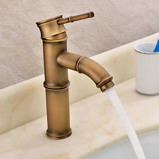 Antique Brass Finish Bathroom Sink Faucet   Bamboo Design