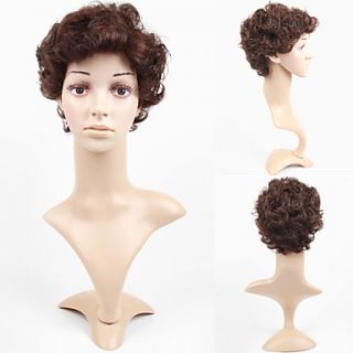 Capless Short Curly Brown 100% Human Hair Wig
