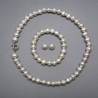 Elegant A Freshwater Pearl Jewelry Set, Including Necklace, Bracelet And Earrings