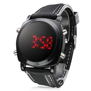 Unisex Red LED Digital Round Dial Black Silicone Band Wrist Watch