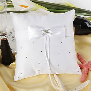 Love Ever Lasting Wedding Ring Pillow In White Satin With Rhinestone