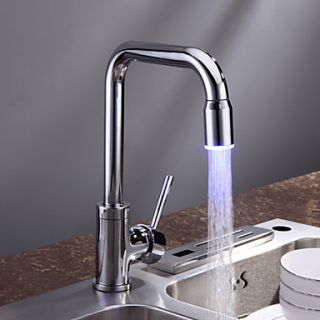 LED Centerset Contemporary Chrome Kitchen Faucet