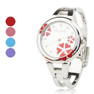 Womens Quartz Analog Flower Pattern Dial Silver Alloy Band Bracelet Watch (Assorted Colors)