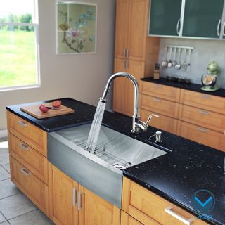 Vigo All In One 30 inch Farmhouse Stainless Steel Kitchen Sink And Chrome Faucet Set