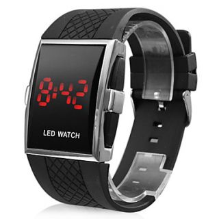 Unisex Red LED Silicone Band Wrist Watch (Black)