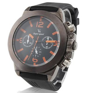 Mens Casual Style Black Case Silicone Band Quartz Wrist Watch
