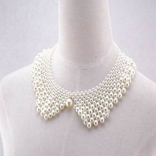 Womens Handmade Layered Pearl Collar Necklace