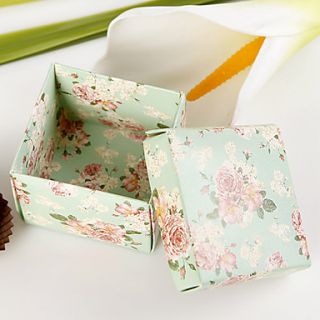 Square Favor Box With Peony Pattern (Set of 12)