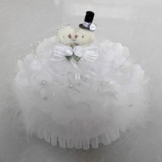 Music Box Wedding Ring Pillow With Teddy Bear And White Feather