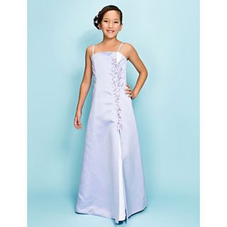 A line Spaghetti Straps Floor length Satin Junior Bridesmaid Dress