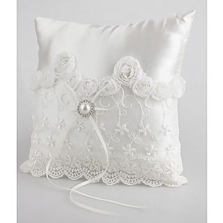 Lovely Wedding Ring Pillow In White Satin With Pear And Laces