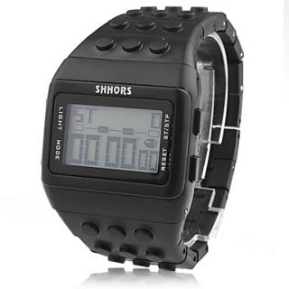 Unisex LCD Digital Block Bricks Style Band Wrist Watch (Black)