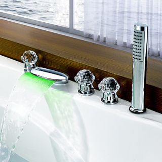 Color Changing LED Tub Waterfall Faucet with Hand Shower (Glass Handles)