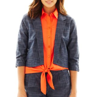 By & By Notch Collar Cropped Jacket, Blue, Womens