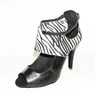 Customized Sparkling Zebra Print With Leatherette Latin/Ballroom Performance Shoes