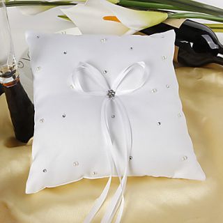 Starlight Ring Pillow In White Satin With Rhinestone