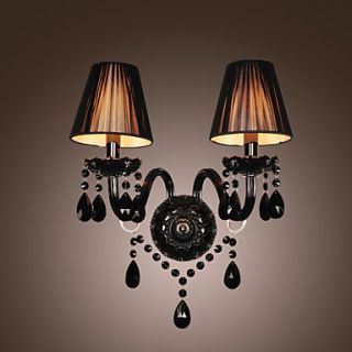 Black Crystal Wall Light with 2 Lights in Fabric Shade