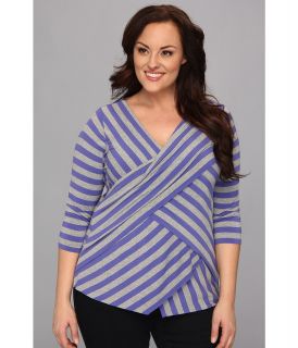 Vince Camuto Plus Size 3/4 Sleeve Stripe Zig Zag Womens T Shirt (Purple)