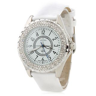 Womens Fashionable PU Analog Quartz Wrist Watch (White)