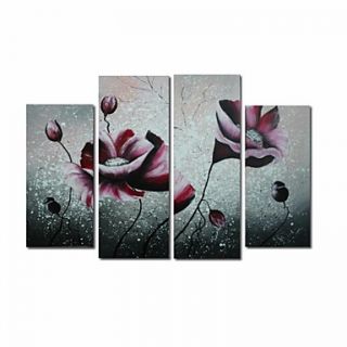 Hand painted Floral Oil Painting with Stretched Frame   Set of 4