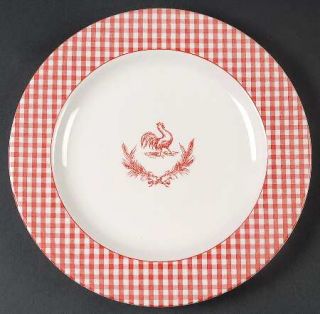 Mainstays Msy4 Dinner Plate, Fine China Dinnerware   Red Checks On Rim,Rooster&P