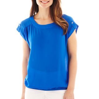 A.N.A Short Sleeve Banded Bottom Top, Blue