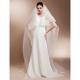 Two tier Chapel Length Wedding Veils With Finished Edge