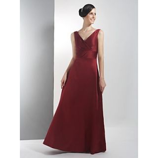 A line V neck Floor length Satin Bridesmaid/ Wedding Party Dress