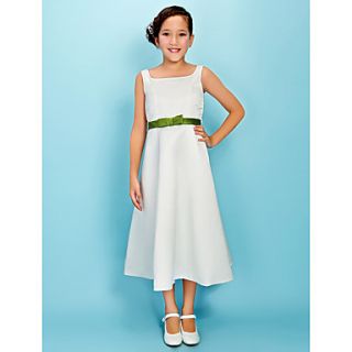 A line Square Tea length Satin Junior Bridesmaid Dress
