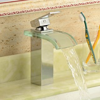 Modern Waterfall Bathroom Sink Faucet with Glass Spout(Chrome Finish)
