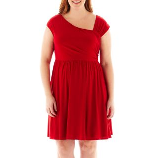 Onyx Nites Blu Sage Asymmetrical Shirred Waist Dress   Plus, Red