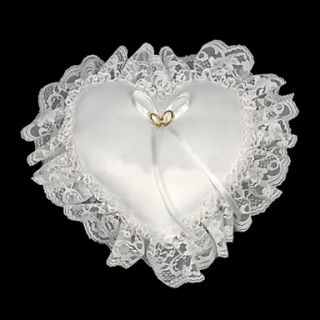 Heart Shaped Wedding Ring Pillow In White With Lace Lined
