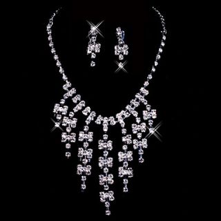 Silver Rhinestone Tassels Necklace And Earring Set