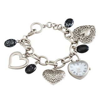 Womens Fashionable Sweet Heart Pendant Silver Alloy Quartz Bracelet Watch