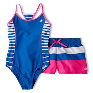 Zeroxposur One Piece Swimsuit with Colorblock Shorts   Girls 6 16 and Plus,