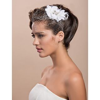 Gorgeous Tulle Wedding Bridal White Feather Rhinestone Headpiece